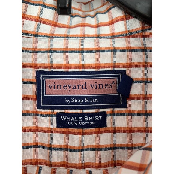 Vineyard Vines Whale‎ Shirt Orange Blue Plaid Sz XL Long Sleeve Shep & Ian - Picture 3 of 8